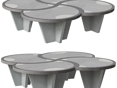Modern Wavy Connected Coffee Table With Multiple Round Tops And Gray Material White Dot Accents 3d model