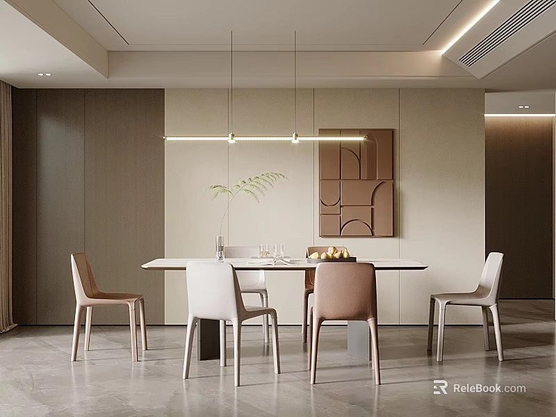 Modern Dining Room Interior With Open Plan Kitchen Design And Stylish Furniture Elements 3d model