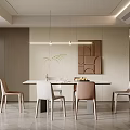 Modern Dining Room Interior With Open Plan Kitchen Design And Stylish Furniture Elements 3d model