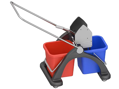 Double Bucket Mop Cleaning Tool With Red Blue Containers And Wringer 3d model