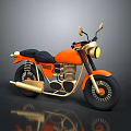 Orange and Gold Vintage Motorcycle with Black Seat Round Headlight and Metal Grille Engine
