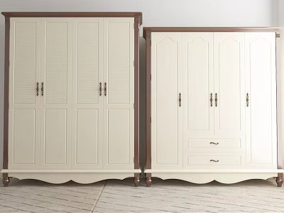 Modern White Wardrobe With Wooden Frame Double Doors And Drawer Storage 3d model