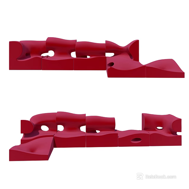 Unique Red Abstract Sofa With Irregular Shapes And Hole Details For Modern Interior 3d model