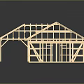 Wooden Frame Building Structure Model With Roof Trusses And Residential Design