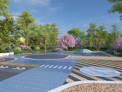 Vibrant Garden Landscape With Flowering Trees Colorful Paving And Open Space 3d model