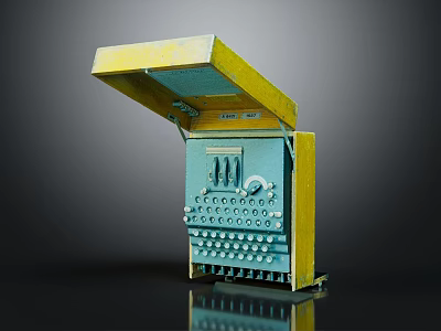 Vintage Office Appliance With Yellow Open Lid And Control Buttons Knobs Design 3d model