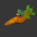 Small Green Game Character Sitting On Orange Carrot With Green Leaves