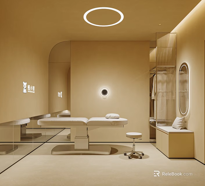 Elegant Modern Beauty Salon Interior With Treatment Bed Mirror And Lighting 3d model 