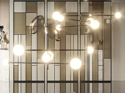 Modern Chandelier with Metal Frame and Round Illuminated Bulbs in Contemporary Interior Design 3d model