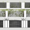 Modern Building Facade With Black Grille Design White Columns And Green Plants