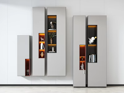 Sleek Modern Wall Mounted Bookcase With LED Lighting Books And Decorative Items 3d model