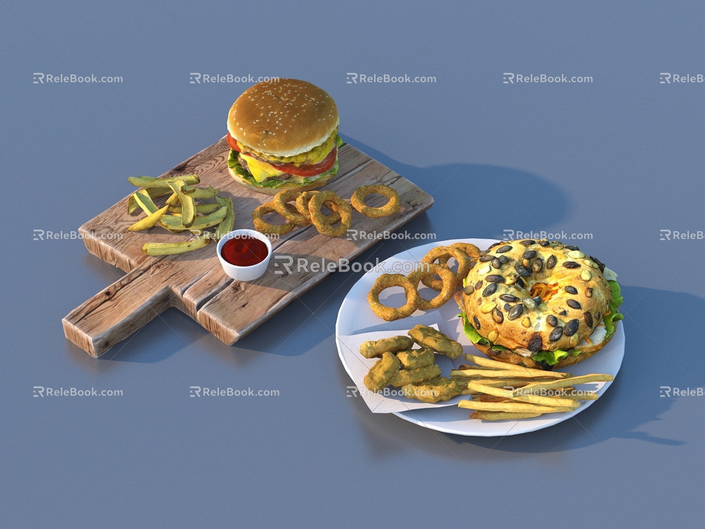 Hamburger Bread Dessert Biscuits Big Cake Food 3d model