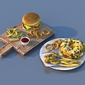 Hamburger Bread Dessert Biscuits Big Cake Food 3d model