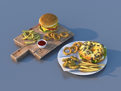 Hamburger Bread Dessert Biscuits Big Cake Food 3d model