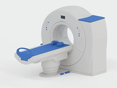 Advanced Medical CT Scanner Equipment With White Body And Blue Patient Table For Diagnostic Imaging 3d model