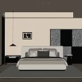 Modern Bedroom Interior With Large Bed Black White Panels And Floor To Ceiling Windows