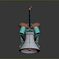 Blue Toy Robot With Megaphone Yellow Eyes And Red Flag Design