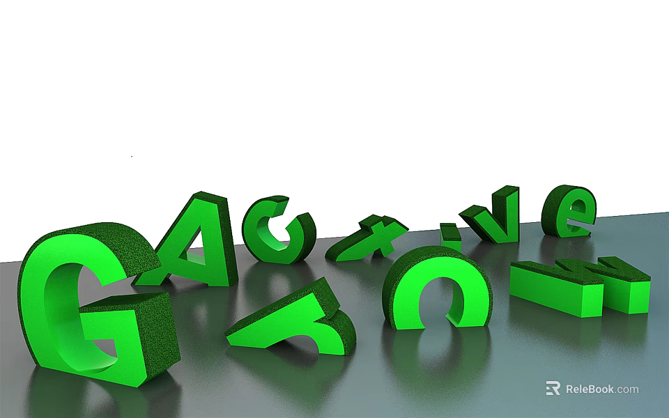Modern Green 3D Letters Display On Dark Surface With Decorative Design 3d model 