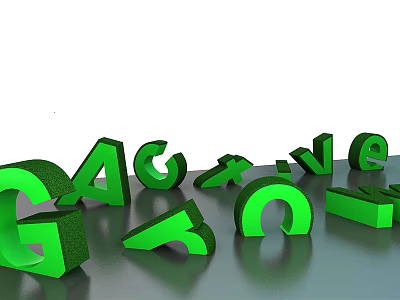 Modern Green 3D Letters Display On Dark Surface With Decorative Design 3d model