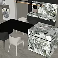 Modern Black Dining Table Set With White And Black Chairs And Marble Countertop In Kitchen