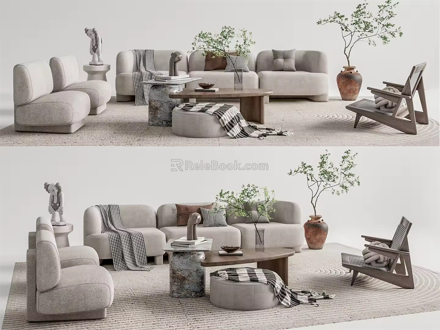Quiet sofa tea table combination 3d model