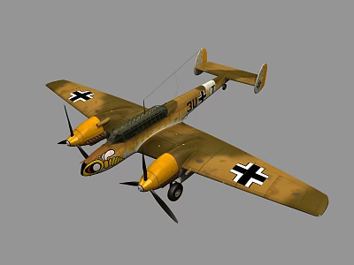 Brown Military Fighter Aircraft With Twin Engines And Black White Cross Markings 3d model