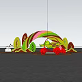 Decorative Flower Bed Planters With Rainbow Shaped Structure Roses And Green Leaves Under Blue Sky