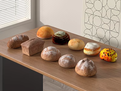 Bread Combination Pastry Toast Food 3d model