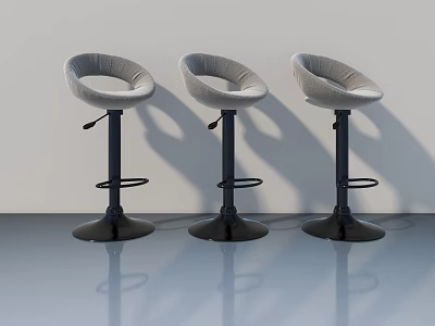 Three Grey Adjustable Height Bar Stools With Black Base And Smooth Floor 3d model