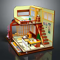 Cartoon Room Scene With Two Story Design Staircase Desk Green Plant Window And Decorations