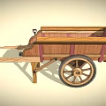 Rustic Vintage Wooden Cart With Wheel Shovel Lantern And Metal Bucket