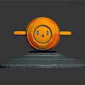 Vibrant Orange Sphere With Smiling Face Yellow Arms On Silver Base Blue Geometric Patterns 3d model