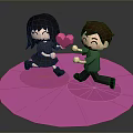 Two Playful Children Girl Holding Pink Heart Boy Laughing on Pink Circular Platform