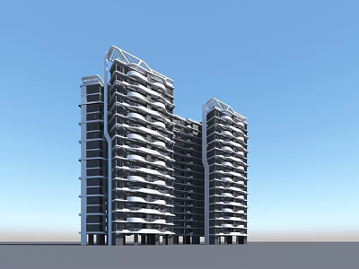Modern High Rise Residential Building With Unique Facade And Balcony Design 3d model
