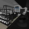 Commercial Restaurant Kitchen Interior With Stainless Steel Equipment Worktables And Ventilation Hood