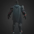 Man In Futuristic Armored Combat Suit With Red Accents And Tech Details