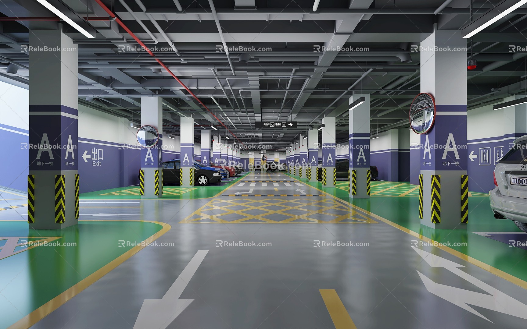 Modern Parking Underground Parking Garage Underground Garage Parking Space Traffic Signs Car model