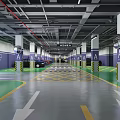 Bright Indoor Parking Garage With Clear Lane Markings And Directional Arrow Signs