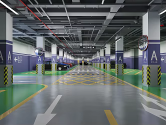 Modern Parking Underground Parking Garage Underground Garage Parking Space Traffic Signs Car 3d model