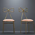 Elegant Modern Dining Chairs With Golden Frame Bow Shaped Backrest And Pink Blue Seats