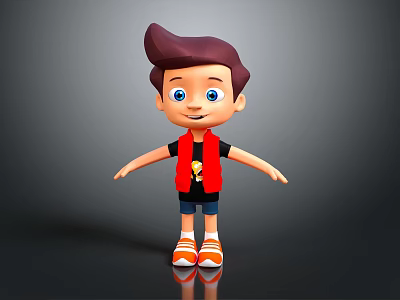 Game and Movie Cartoon Character With Brown Hair Blue Eyes Red Vest and Orange Sneakers 3d model