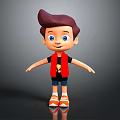 Game and Movie Cartoon Character With Brown Hair Blue Eyes Red Vest and Orange Sneakers