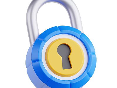 Heavy Duty Industrial Security Lock With Blue Yellow Design And Silver Shackle 3d model