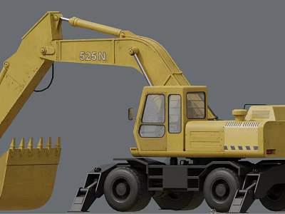 Yellow Wheel Excavator With Large Bucket Cab And Heavy Duty Tires 3d model