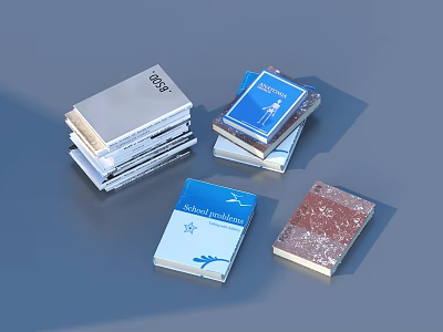 Various Colored Stacked Books With Blue Silver Red Cover Designs And Stacked Layouts 3d model