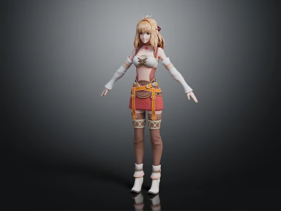Blonde Mythical Female Creature With White Top Red Skirt Orange Belt And White Boots 3d model