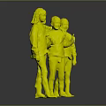 Three Kids Posing Together In Yellow And Gray Shirts With Gray Background
