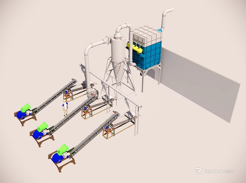 Industrial Equipment Production Line With Multiple Conveyor Belts And Processing Units 3d model 