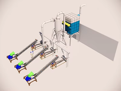 Industrial Equipment Production Line With Multiple Conveyor Belts And Processing Units 3d model