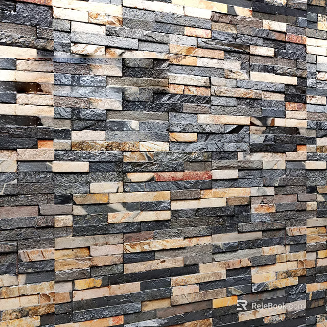Natural Multi Colored Stone Wall With Textured Pattern And Modern Design 3d model